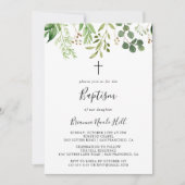 Invitation Eucalyptus Simple Brown floral Baptême (Devant)