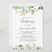 Invitation Eucalyptus Simple Brown Floral Christening (Devant)