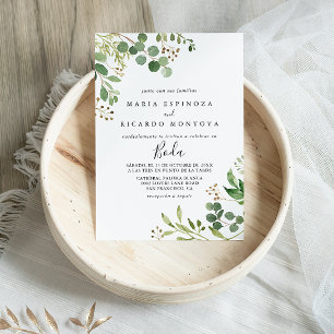 Invitation Eucalyptus Simple Brown Floral Mariage espagnol