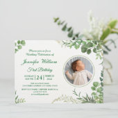 Invitation Eucalyptus Simple Élégant mignon bébé premier anni (Debout devant)