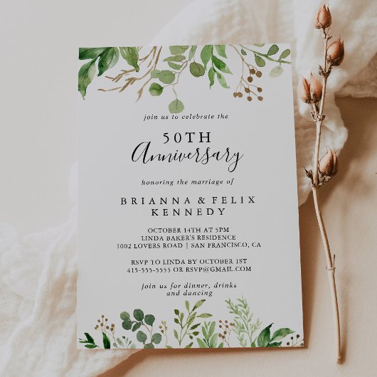Invitation Eucalyptus Simple Floral 50ème anniversaire Mariag