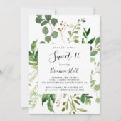 Invitation Eucalyptus Simple Floral Sweet 16 Anniversaire (Devant)