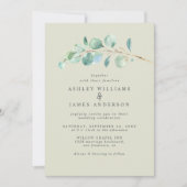 Invitation Eucalyptus simple Mariage vert Pastel Inv. (Devant)