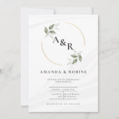 Invitation Eucalyptus Simple Minimaliste Initiale Mariage (Devant)