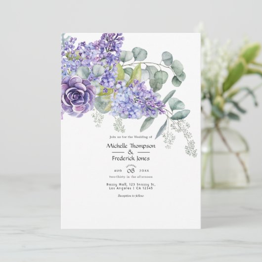 Invitation Eucalyptus Succulents QR Code RSVP Mariage (Debout devant)