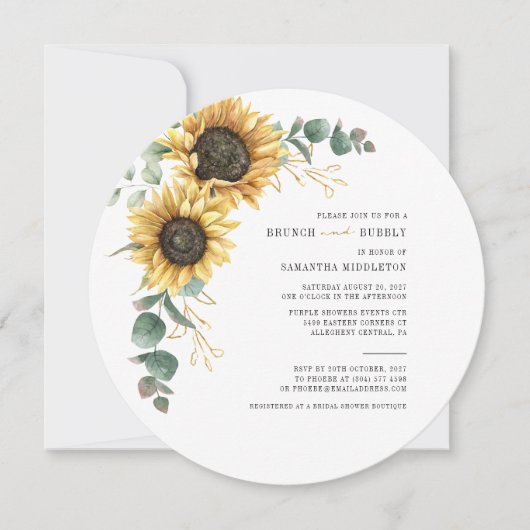Invitation Eucalyptus Sunflower Brunch Fête des mariées mouss (Devant)
