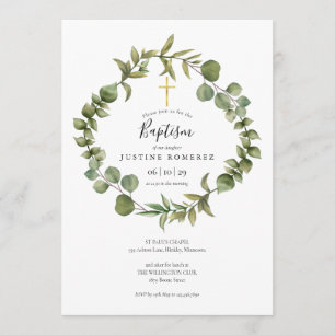 Invitation Eucalyptus sylvestre verdure baptême christening