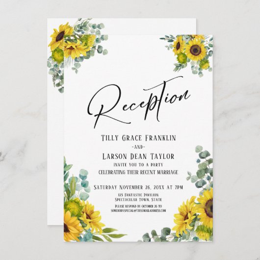 Invitation Eucalyptus Tournesol Écriture Réception (Devant / Derrière)