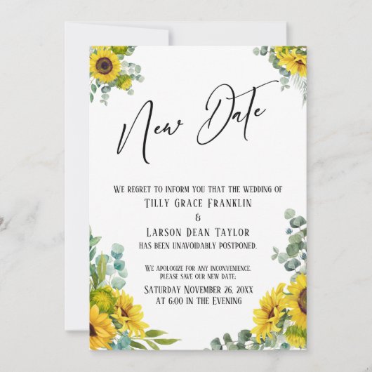 Invitation Eucalyptus Tournesol Retardé Mariage Nouvelle Cart (Devant)