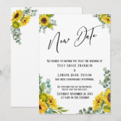 Invitation Eucalyptus Tournesol Retardé Mariage Nouvelle Cart (Devant / Derrière)