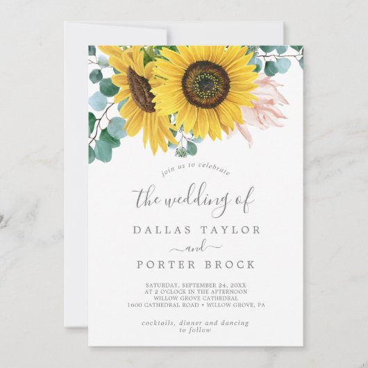 Invitation Eucalyptus Tournesol Rustique Le Mariage De (Devant)