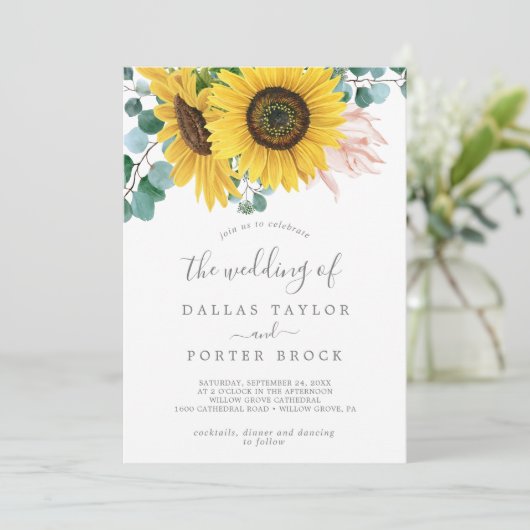 Invitation Eucalyptus Tournesol Rustique Le Mariage De (Debout devant)