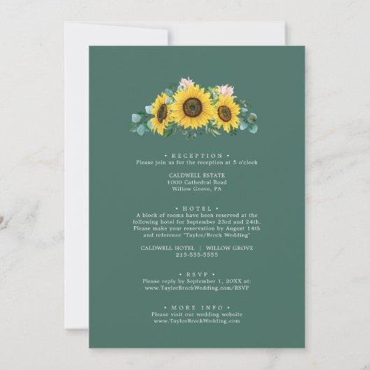 Invitation Eucalyptus Tournesol Rustique Tout en un Mariage (Dos)