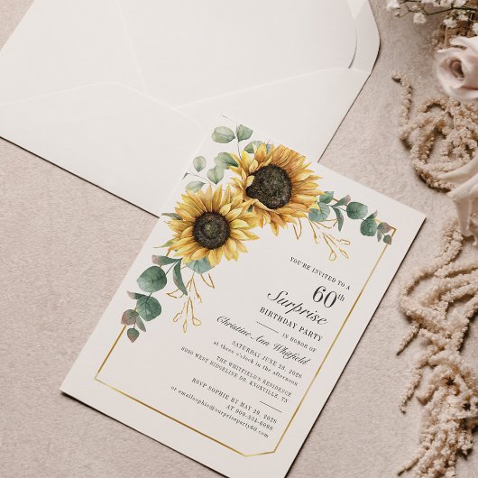 Invitation Eucalyptus tournesol Script floral 60e anniversair