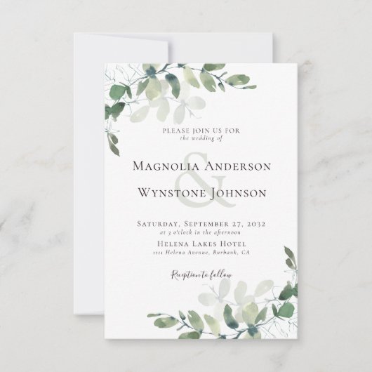 Invitation Eucalyptus tous en un Mariage (Devant)