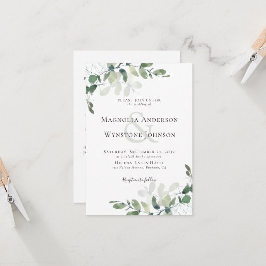 Invitation Eucalyptus tous en un Mariage (Devant/Arrière en situation)