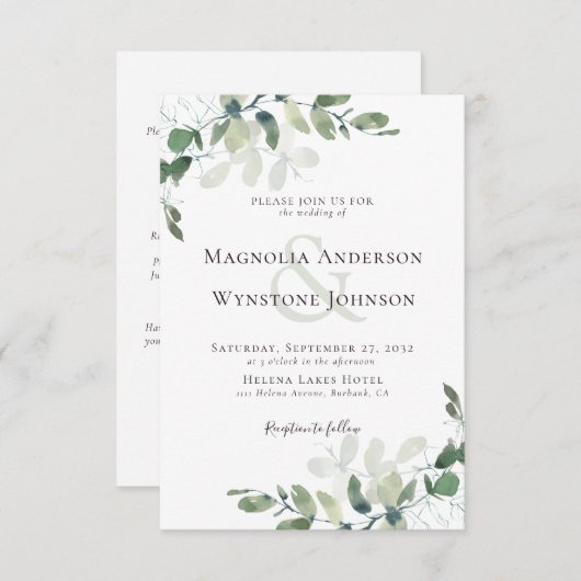 Invitation Eucalyptus tous en un Mariage (Devant / Derrière)