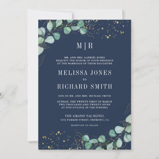 Invitation Eucalyptus tout en un Code QR Marine Mariage offic (Devant)