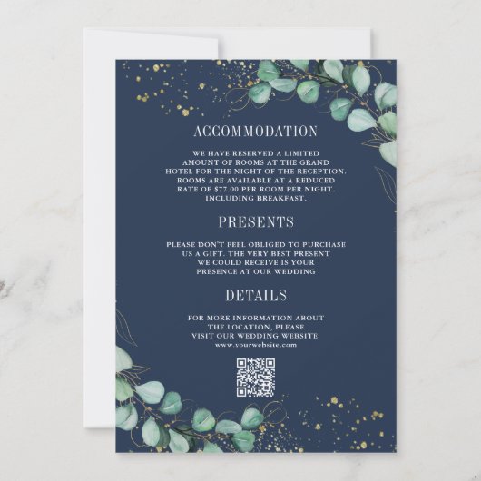 Invitation Eucalyptus tout en un Code QR Marine Mariage offic (Dos)