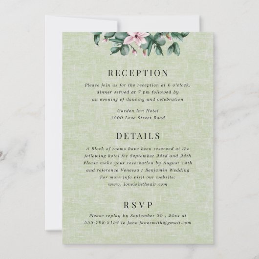 Invitation Eucalyptus tout en un seul Sage Vert Monogramme Ma (Dos)