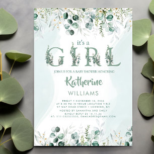 Invitation Eucalyptus verdoyant C'est un Baby shower féminin