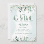 Invitation Eucalyptus verdoyant C'est un Baby shower féminin (Devant)