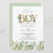 Invitation Eucalyptus verdoyant C'est un Baby shower garçon (Devant / Derrière)