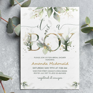 Invitation Eucalyptus verdoyant C'est un Baby shower garçon