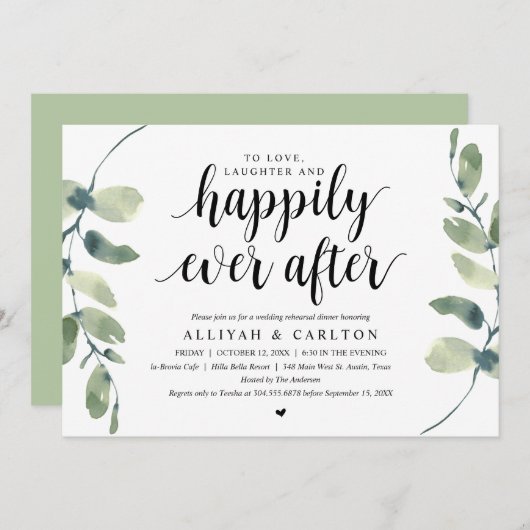 Invitation Eucalyptus verdoyant, Dîner de répétition Mariage (Devant / Derrière)