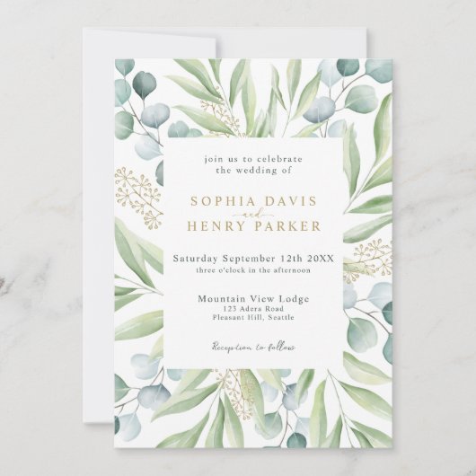 Invitation Eucalyptus verdoyant Lumière Sage Mariage Invita (Devant)