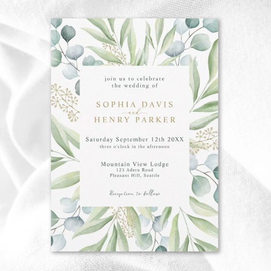 Invitation Eucalyptus verdoyant Lumière Sage Mariage Invita