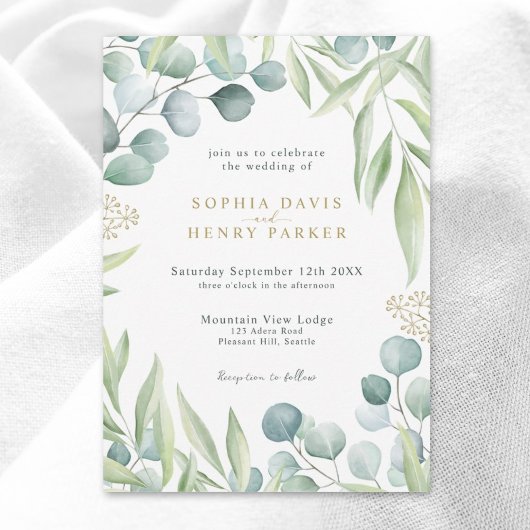 Invitation Eucalyptus verdoyant Lumière Sage Mariage Invita