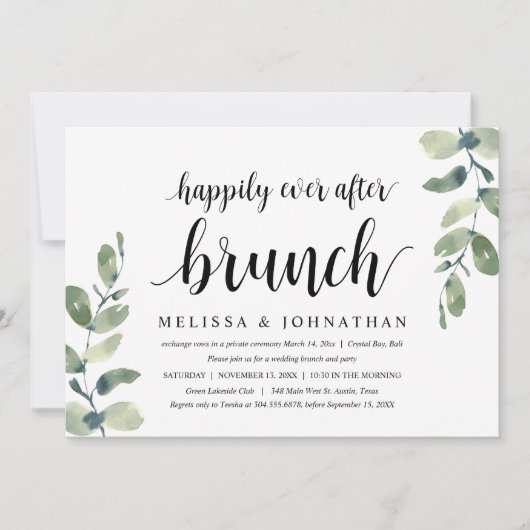 Invitation Eucalyptus verdoyant, Mariage Elopement Brunch (Devant)