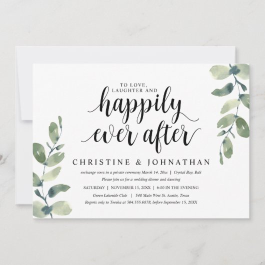 Invitation Eucalyptus verdoyant, Parti Elopement Mariage (Devant)