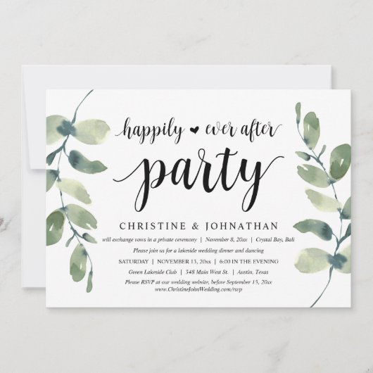 Invitation Eucalyptus verdoyant, Parti Elopement Mariage (Devant)