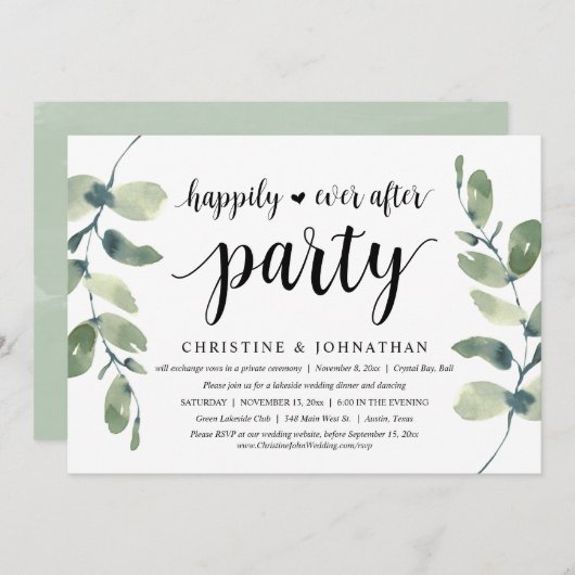 Invitation Eucalyptus verdoyant, Parti Elopement Mariage (Devant / Derrière)