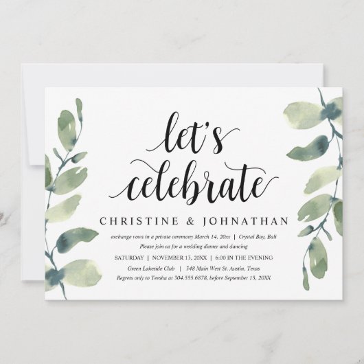 Invitation Eucalyptus verdoyant, Parti Elopement Mariage (Devant)