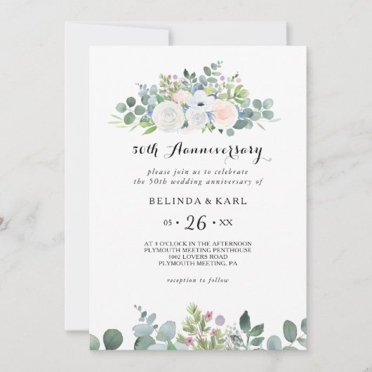 Invitation Eucalyptus verdure 50ème anniversaire de Mariage (Devant)