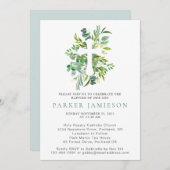 Invitation Eucalyptus Verdure Aquarelle Croix Baptême Invi (Devant / Derrière)