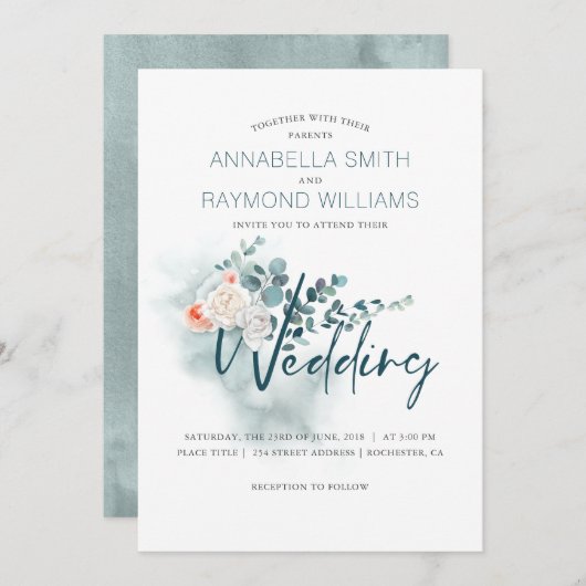 Invitation Eucalyptus | Verdure aquarelle | Mariage floral (Devant / Derrière)