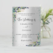 Invitation Eucalyptus verdure argent script luxe mariage (Debout devant)