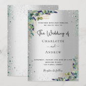 Invitation Eucalyptus verdure argent script luxe mariage (Devant / Derrière)