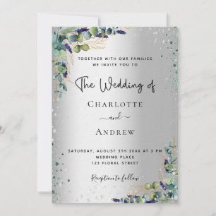 Invitation Eucalyptus verdure argent script luxe mariage