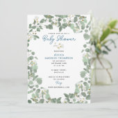 Invitation Eucalyptus Verdure Baby Boy Baby shower bleu (Debout devant)