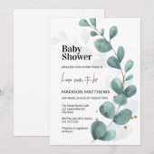 Invitation Eucalyptus verdure Baby shower d'aquarelle Invita (Devant / Derrière)