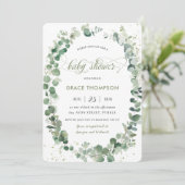 Invitation Eucalyptus verdure Baby shower neutre genre (Debout devant)