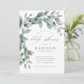 Invitation Eucalyptus verdure Baby shower neutre genre (Debout devant)