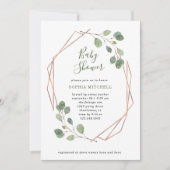 Invitation Eucalyptus verdure | Baby shower rose Gold Geo (Devant)