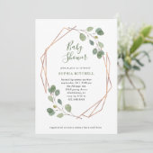 Invitation Eucalyptus verdure | Baby shower rose Gold Geo (Debout devant)