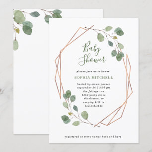 Invitation Eucalyptus verdure Baby shower rose Gold Geo